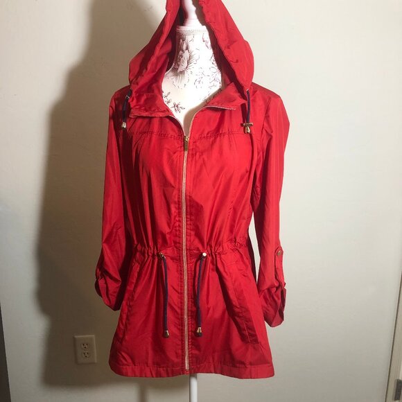 Susan Graver Red Lightweight Hooded Jacket - Size S - Picture 1 of 16